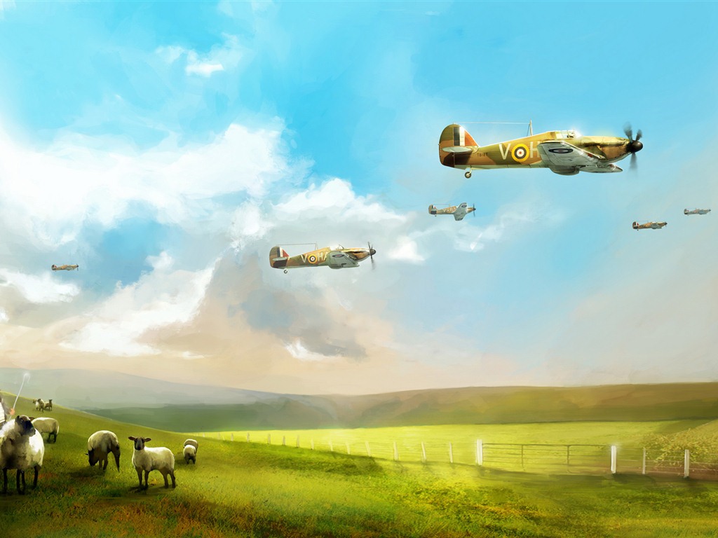 空中飛行的軍用飛機 精美繪畫壁紙 #8 - 1024x768
