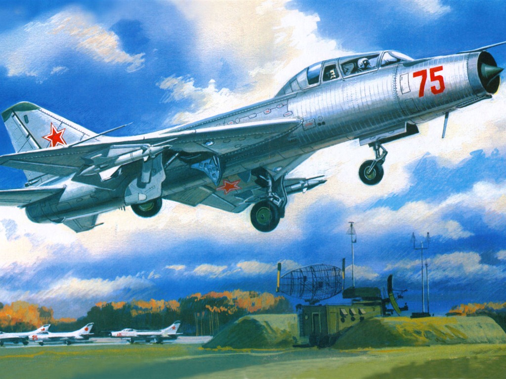 空中飛行的軍用飛機 精美繪畫壁紙 #9 - 1024x768