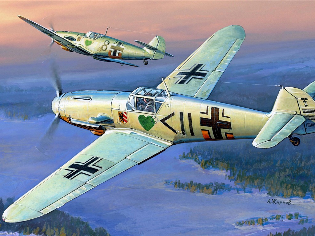 空中飞行的军用飞机 精美绘画壁纸12 - 1024x768