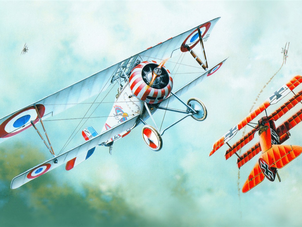 空中飛行的軍用飛機 精美繪畫壁紙 #14 - 1024x768