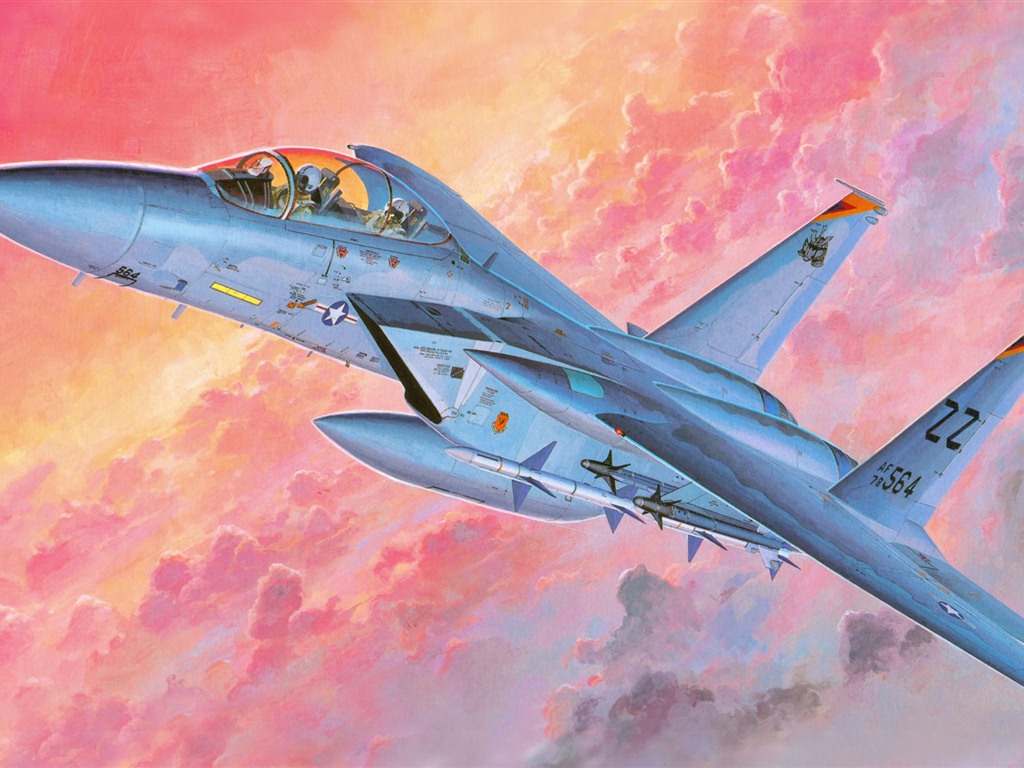 空中飛行的軍用飛機 精美繪畫壁紙 #15 - 1024x768
