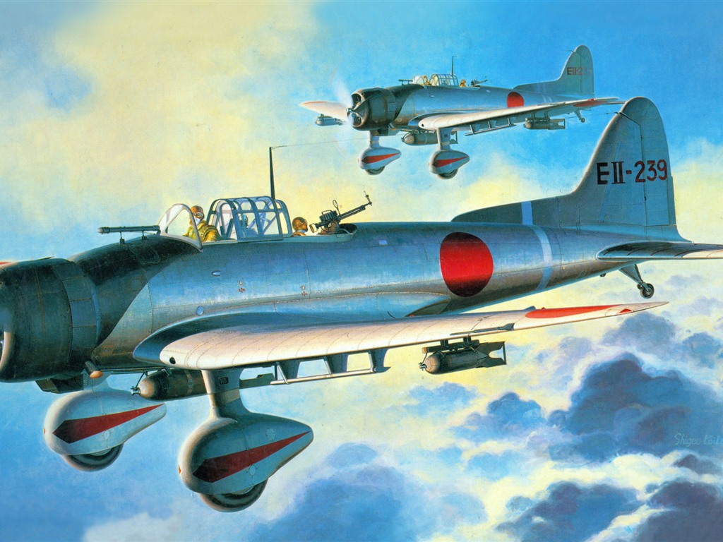 空中飛行的軍用飛機 精美繪畫壁紙 #16 - 1024x768