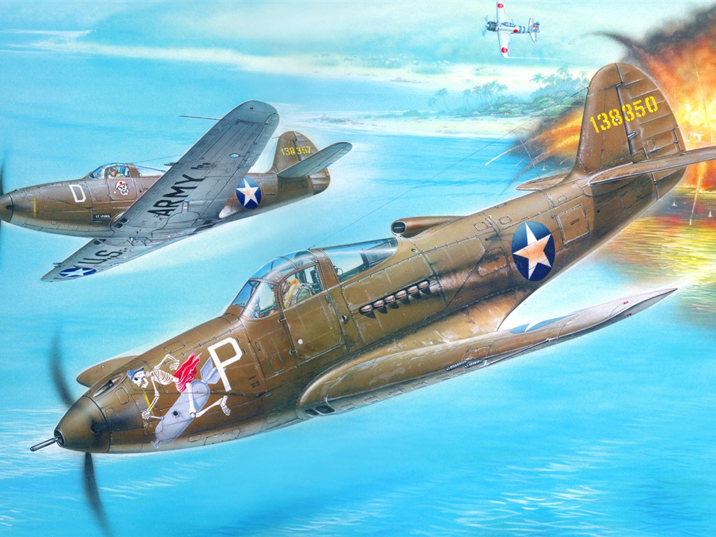 空中飛行的軍用飛機 精美繪畫壁紙 #17 - 1024x768