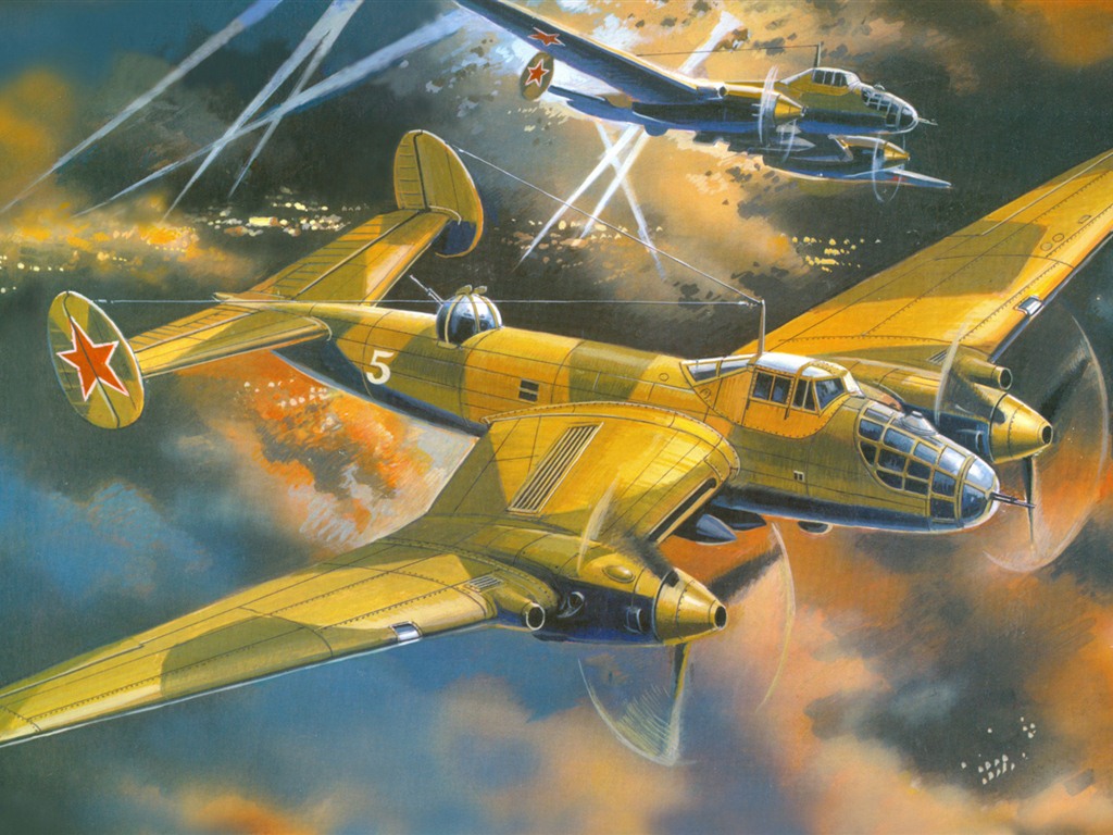 空中飛行的軍用飛機 精美繪畫壁紙 #18 - 1024x768