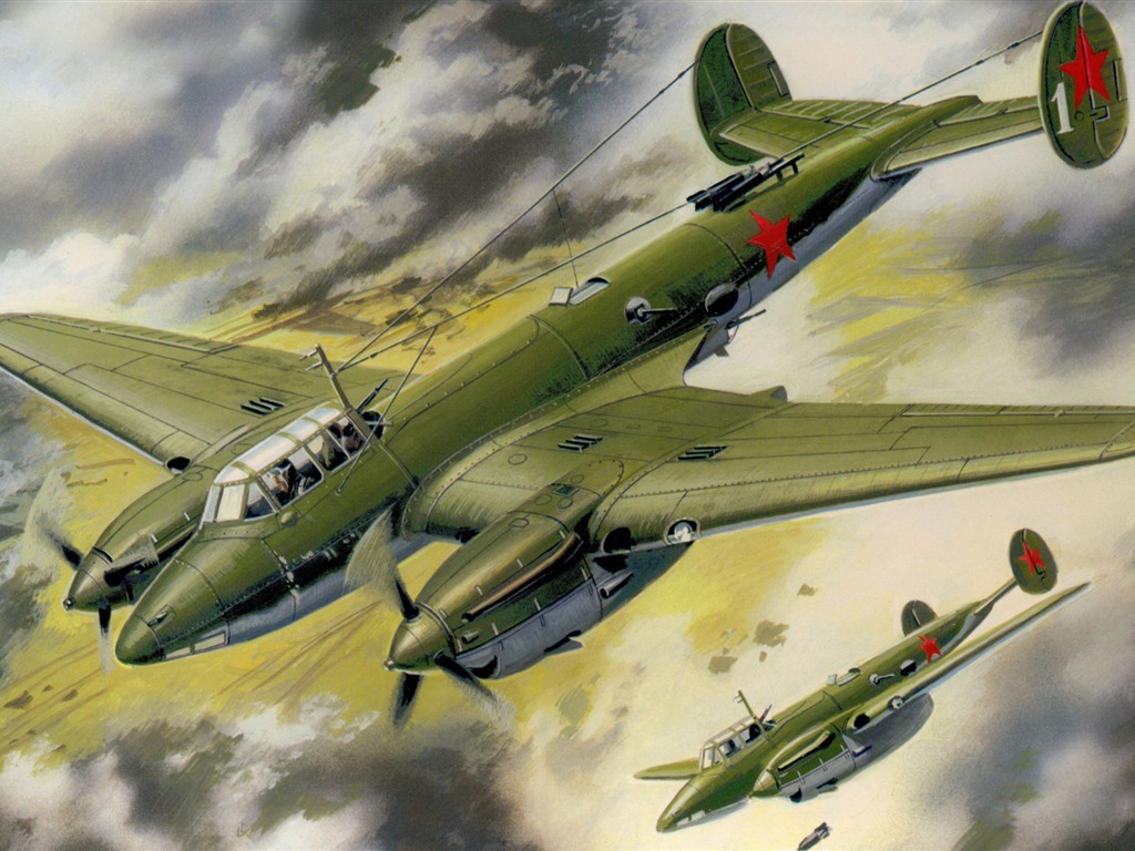 空中飛行的軍用飛機 精美繪畫壁紙 #19 - 1024x768