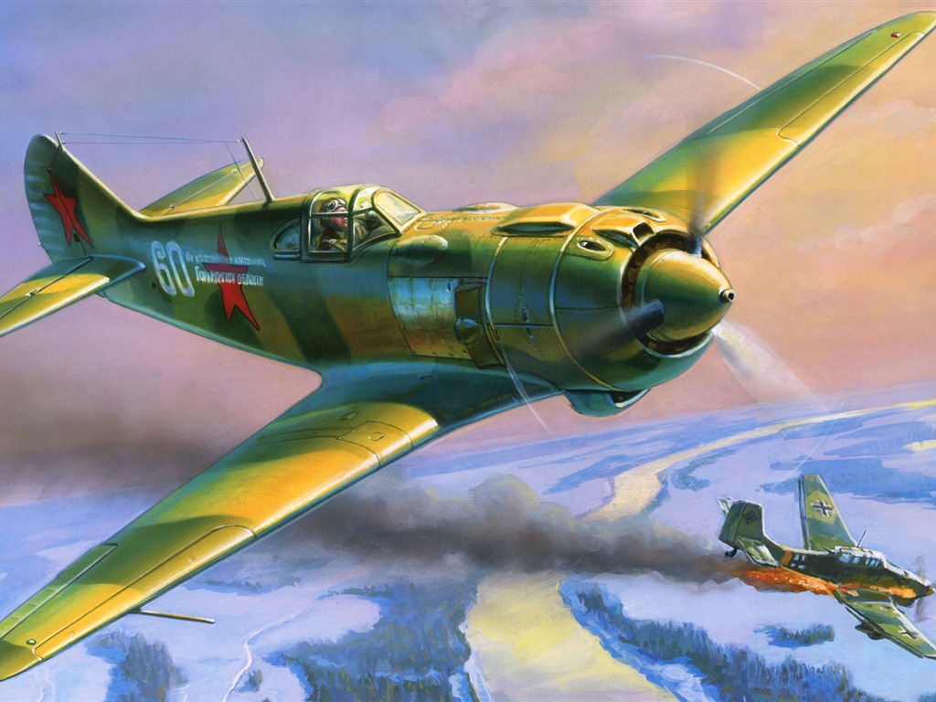 空中飛行的軍用飛機 精美繪畫壁紙 #20 - 1024x768