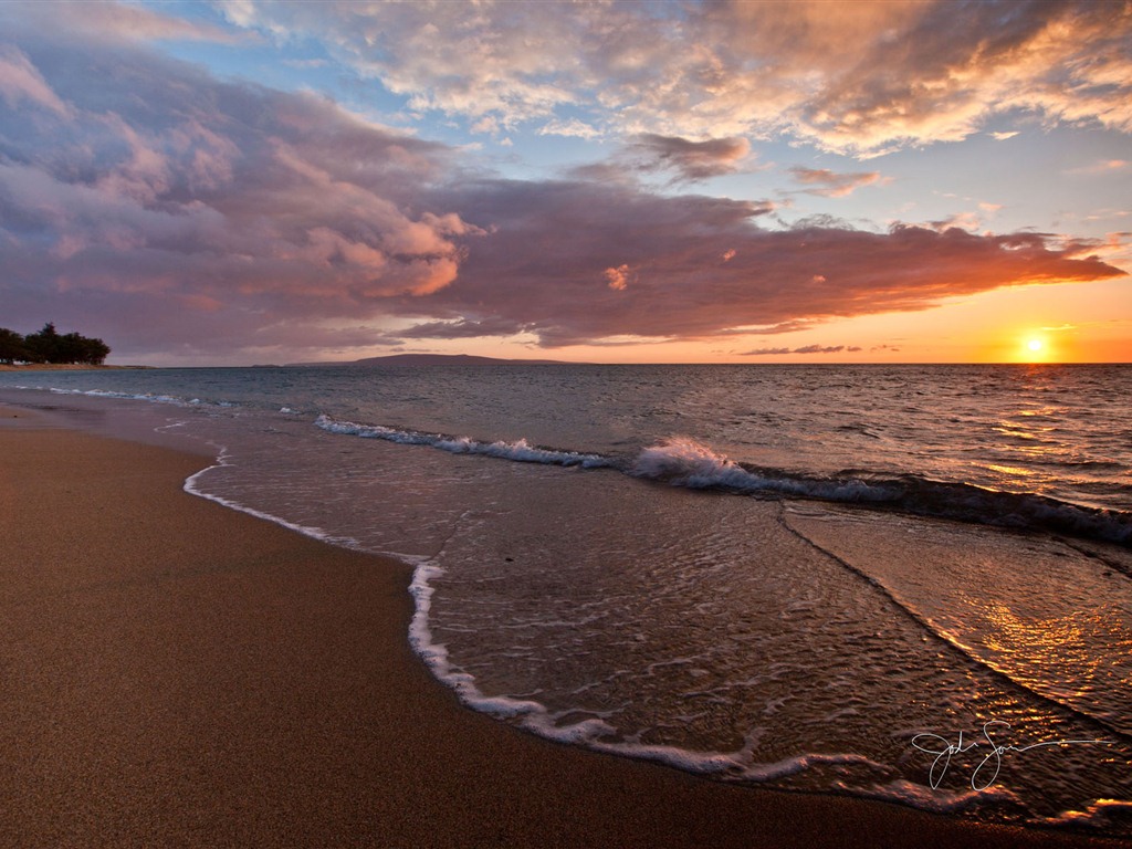 Windows 7 壁紙：海灘的日落日出 #7 - 1024x768