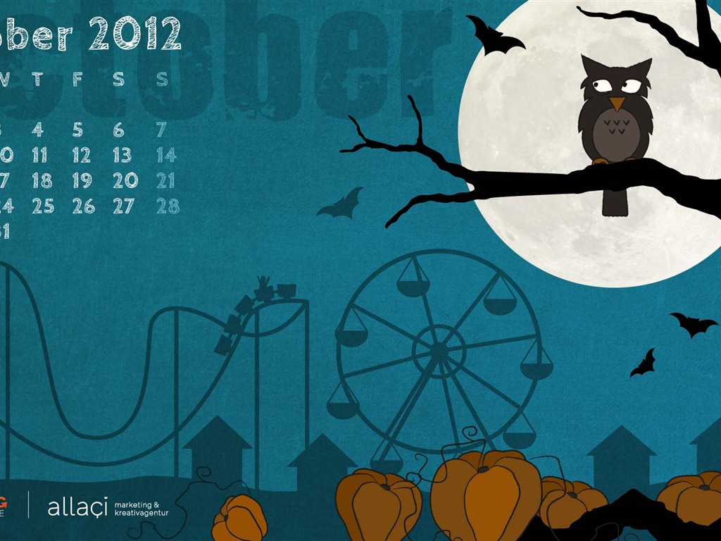 Octobre 2012 Calendar Wallpaper (1) #10 - 1024x768