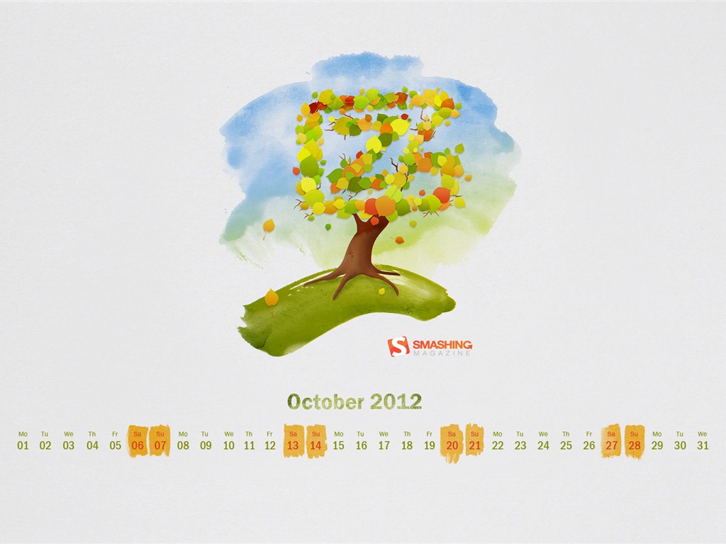 Oktober 2012 Kalender Wallpaper (2) #16 - 1024x768