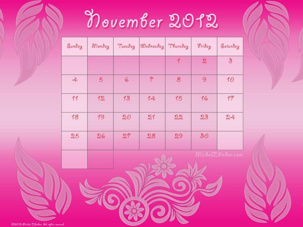 November 2012 Calendar wallpaper (1) #3 - 1024x768