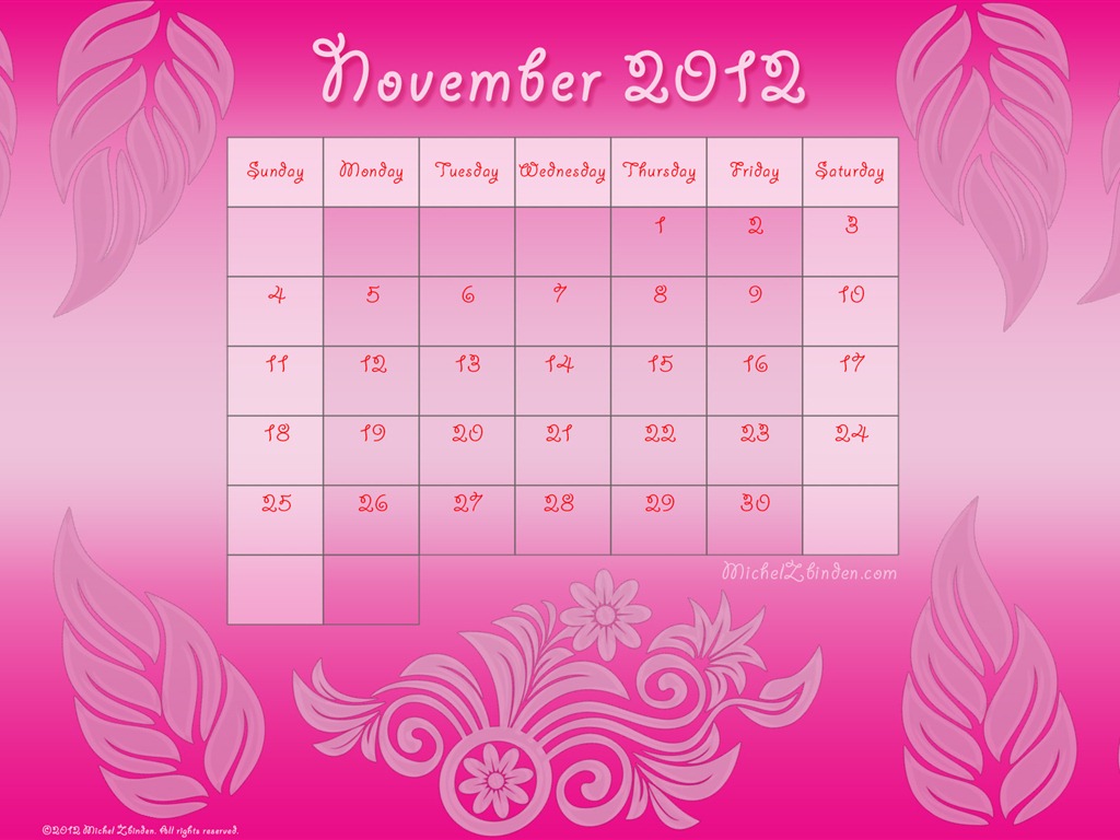 2012年11月 月曆壁紙(一) #3 - 1024x768