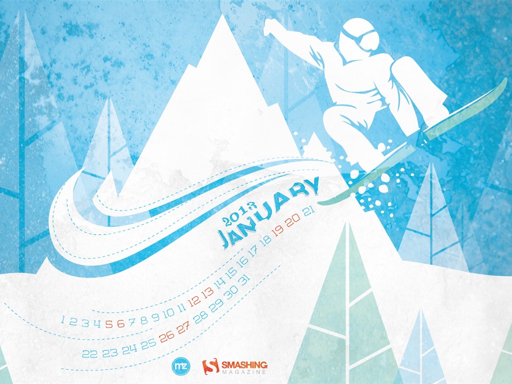 Januar 2013 Kalender Wallpaper (2) #5 - 1024x768