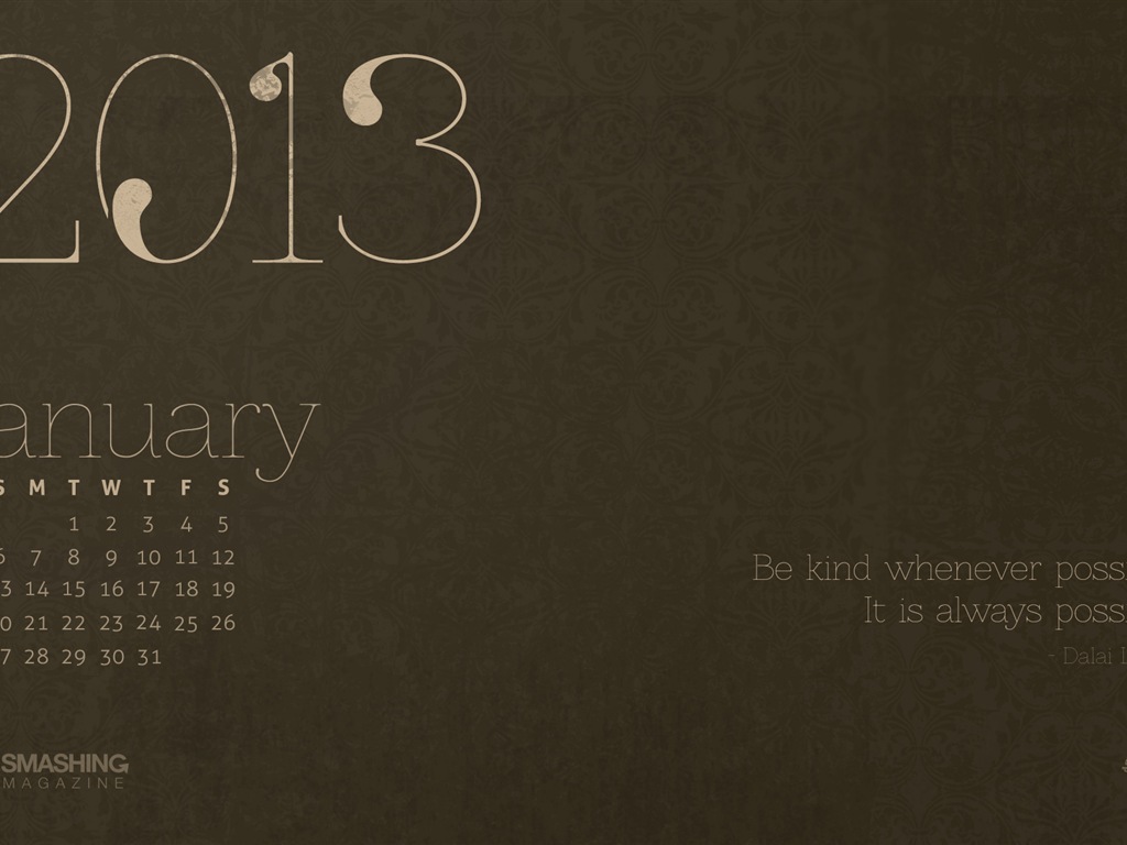 Janvier 2013 Calendrier fond d'écran (2) #7 - 1024x768