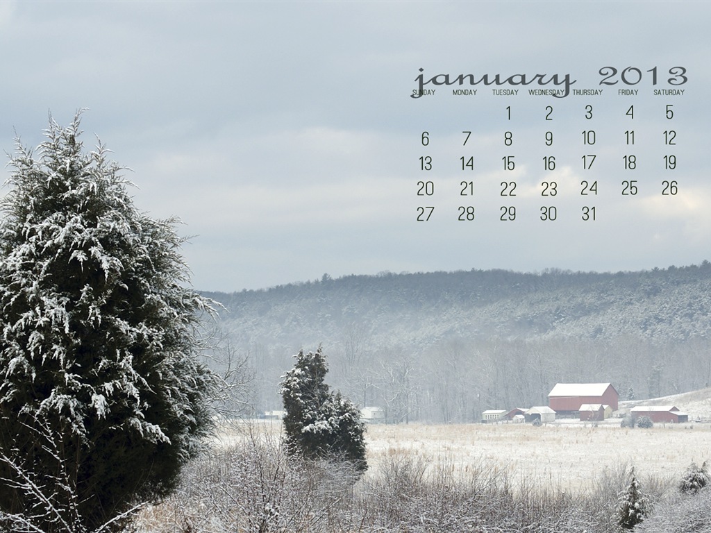 Janvier 2013 Calendrier fond d'écran (2) #15 - 1024x768