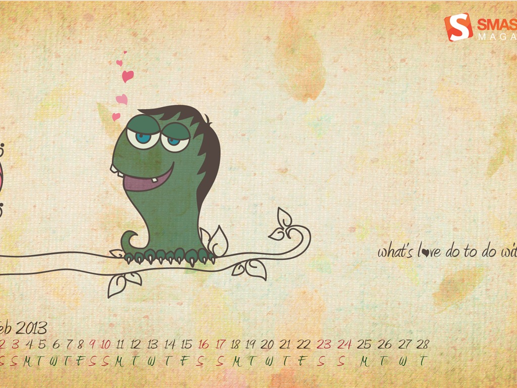 2013年2月 月曆壁紙(一) #13 - 1024x768