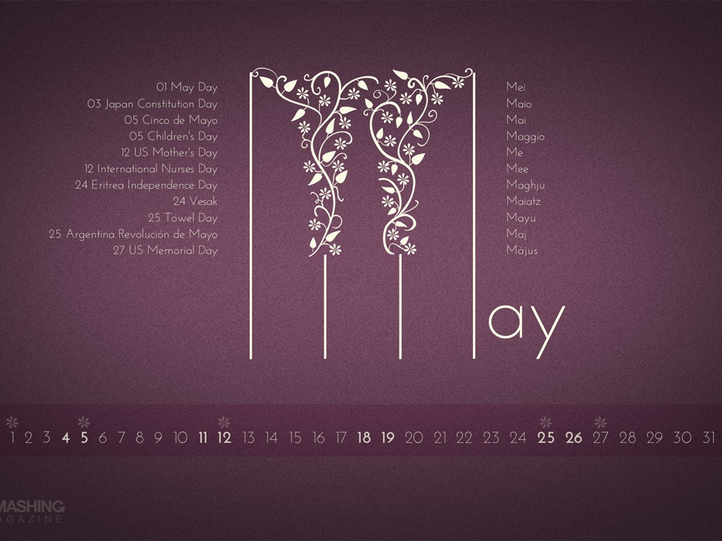 2013年5月 月曆壁紙(一) #18 - 1024x768