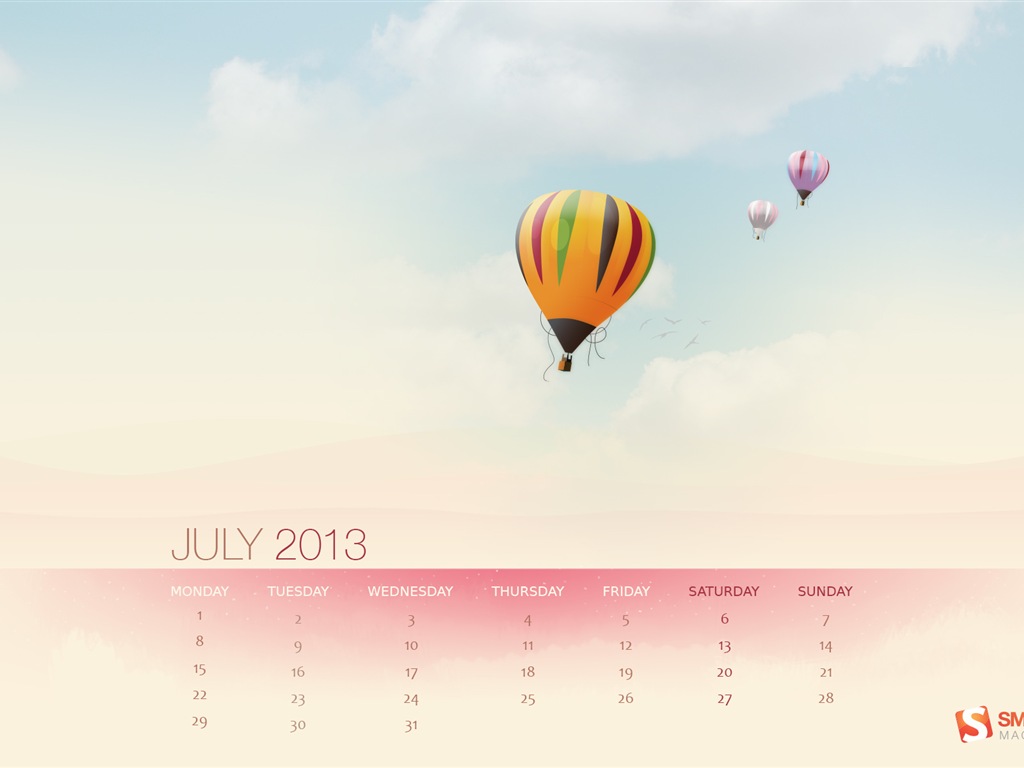 2013年7月 月曆壁紙(一) #18 - 1024x768