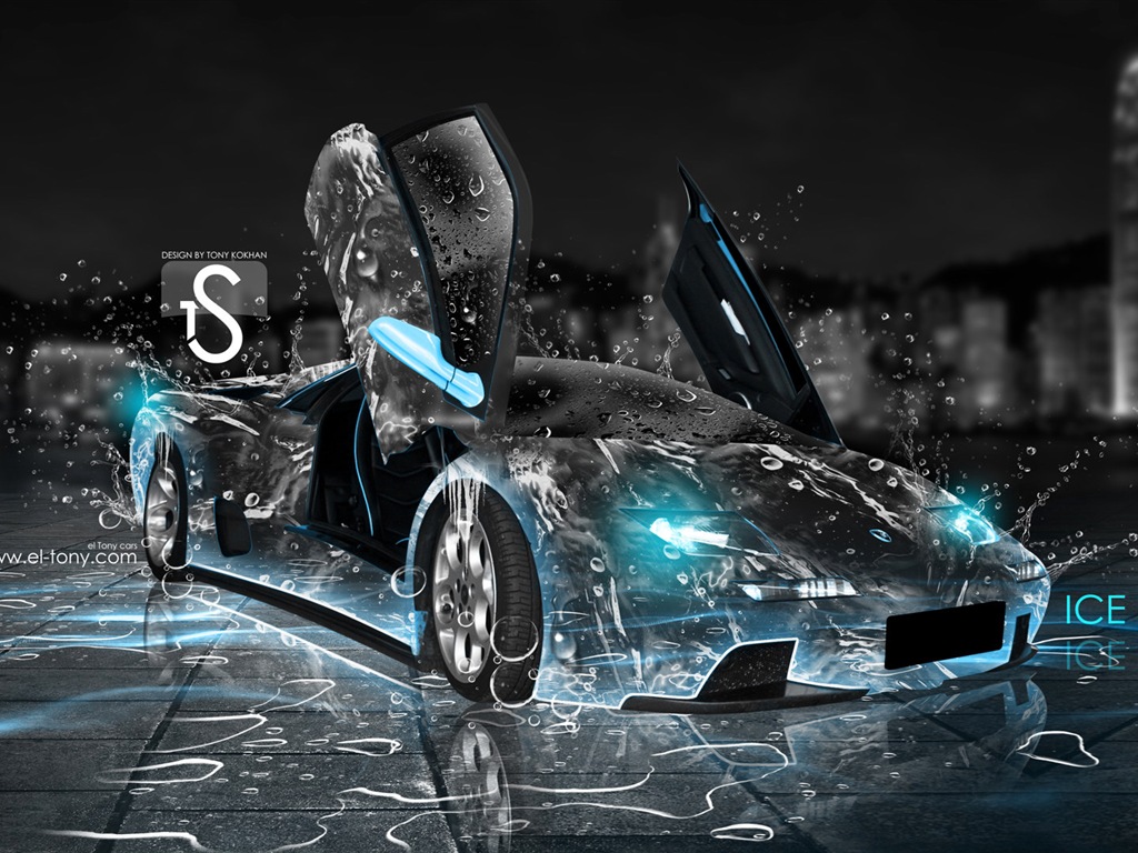 물 방울 스플래시, 아름다운 차 크리 에이 티브 디자인 배경 화면 #1 - 1024x768