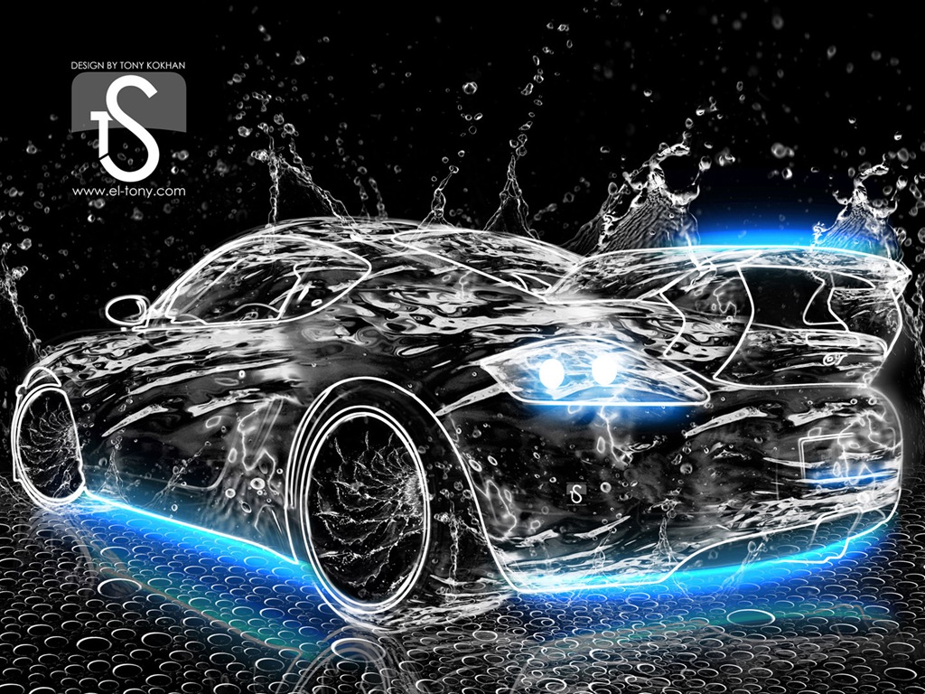Water drops splash, beautiful car creative design wallpaper #3 - 1024x768