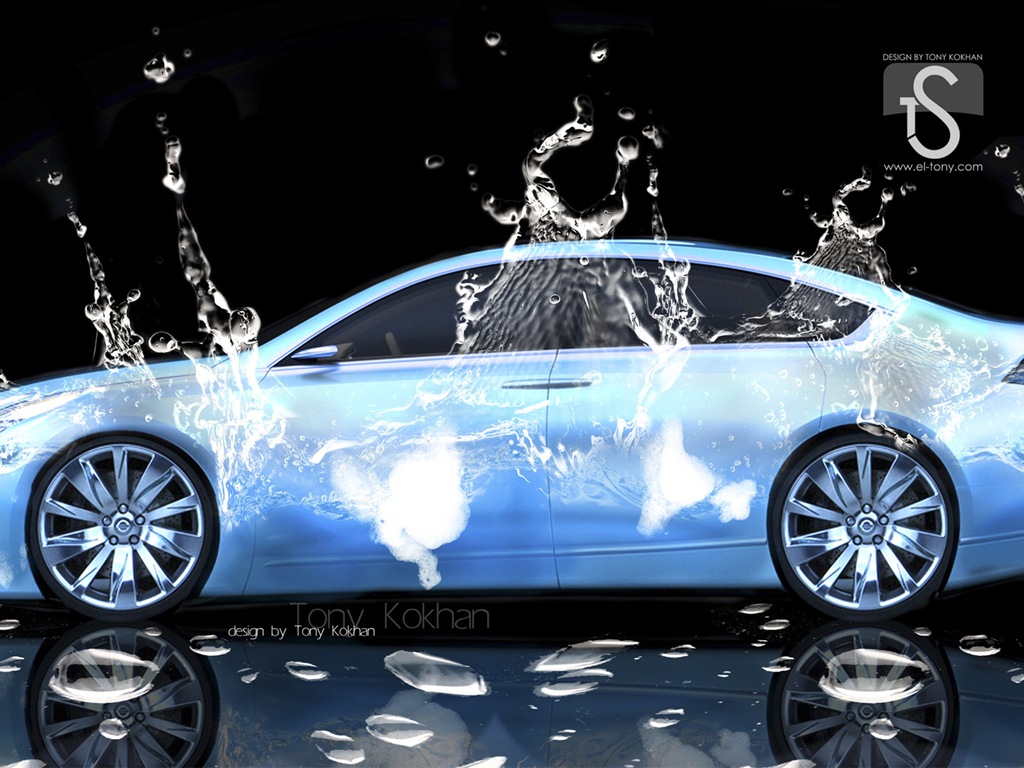 물 방울 스플래시, 아름다운 차 크리 에이 티브 디자인 배경 화면 #4 - 1024x768