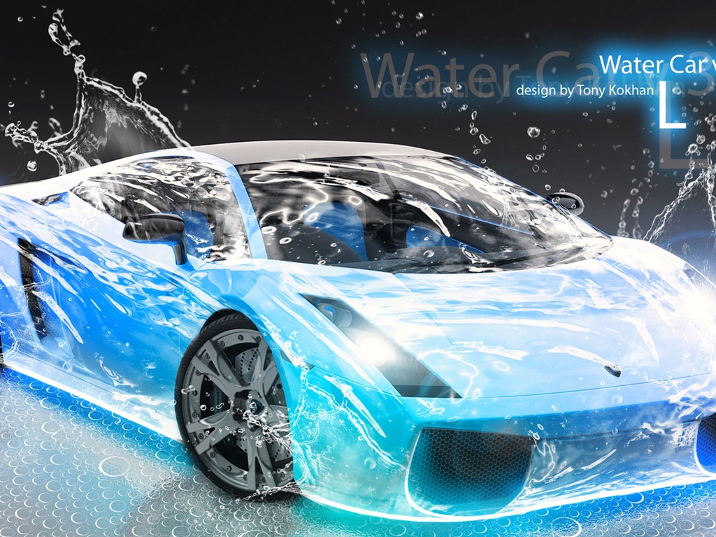 Water drops splash, beautiful car creative design wallpaper #6 - 1024x768