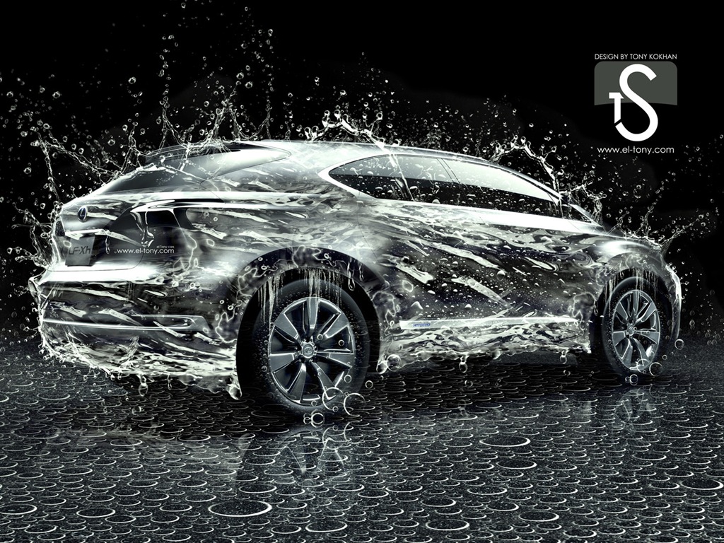 물 방울 스플래시, 아름다운 차 크리 에이 티브 디자인 배경 화면 #8 - 1024x768