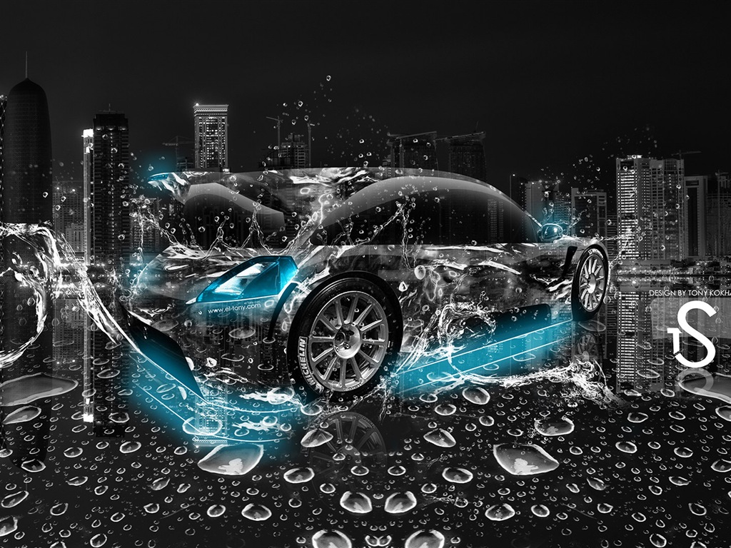 Les gouttes d'eau splash, beau fond d'écran de conception créative de voiture #11 - 1024x768