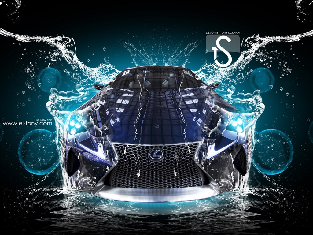 Water drops splash, beautiful car creative design wallpaper #14 - 1024x768