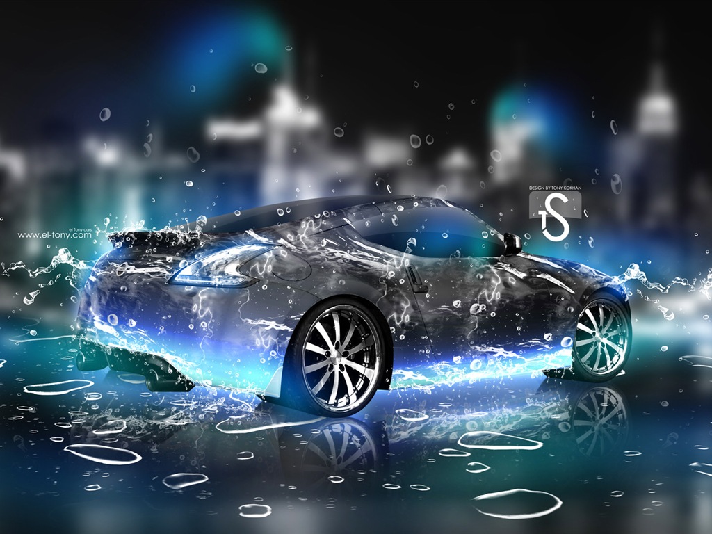 Les gouttes d'eau splash, beau fond d'écran de conception créative de voiture #23 - 1024x768