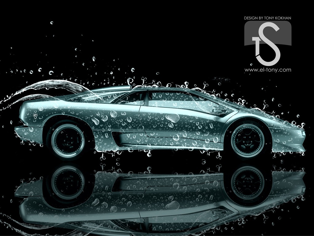 Water drops splash, beautiful car creative design wallpaper #27 - 1024x768