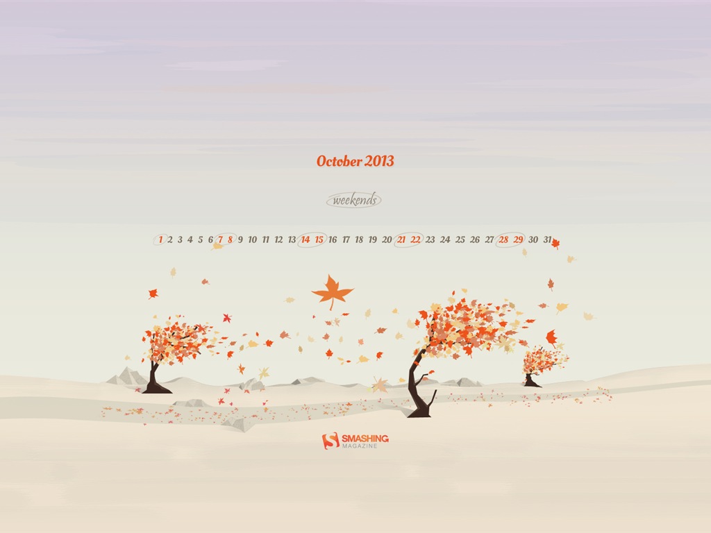 2013年10月カレンダー壁紙（2） #10 - 1024x768