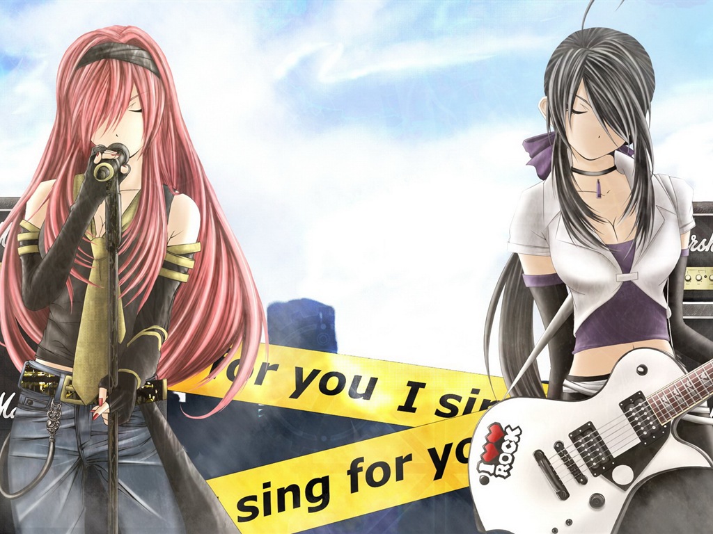 Hudební kytara Anime girl HD tapety na plochu #3 - 1024x768
