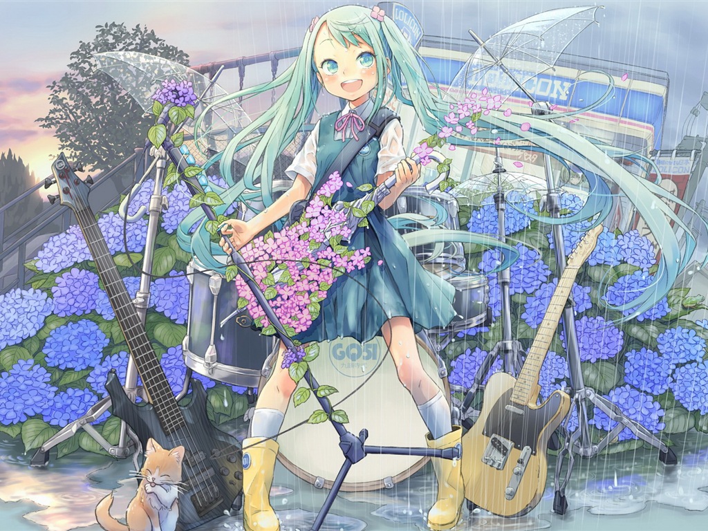 Hudební kytara Anime girl HD tapety na plochu #4 - 1024x768