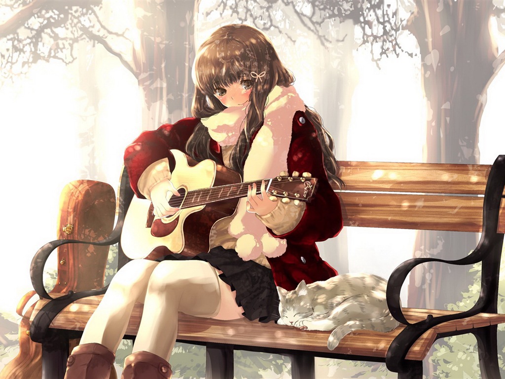Hudební kytara Anime girl HD tapety na plochu #5 - 1024x768