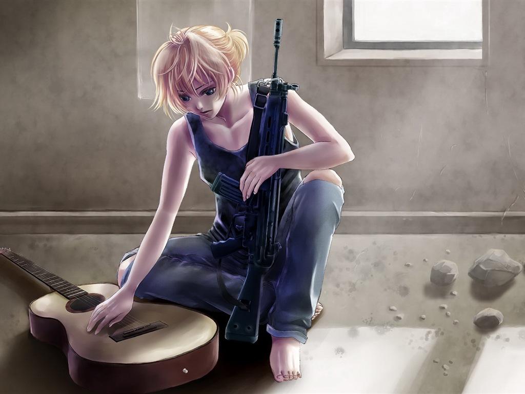 Hudební kytara Anime girl HD tapety na plochu #8 - 1024x768