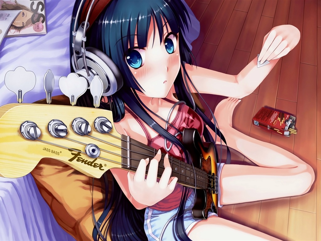 음악 기타 애니메이션 소녀 HD 배경 화면 #18 - 1024x768