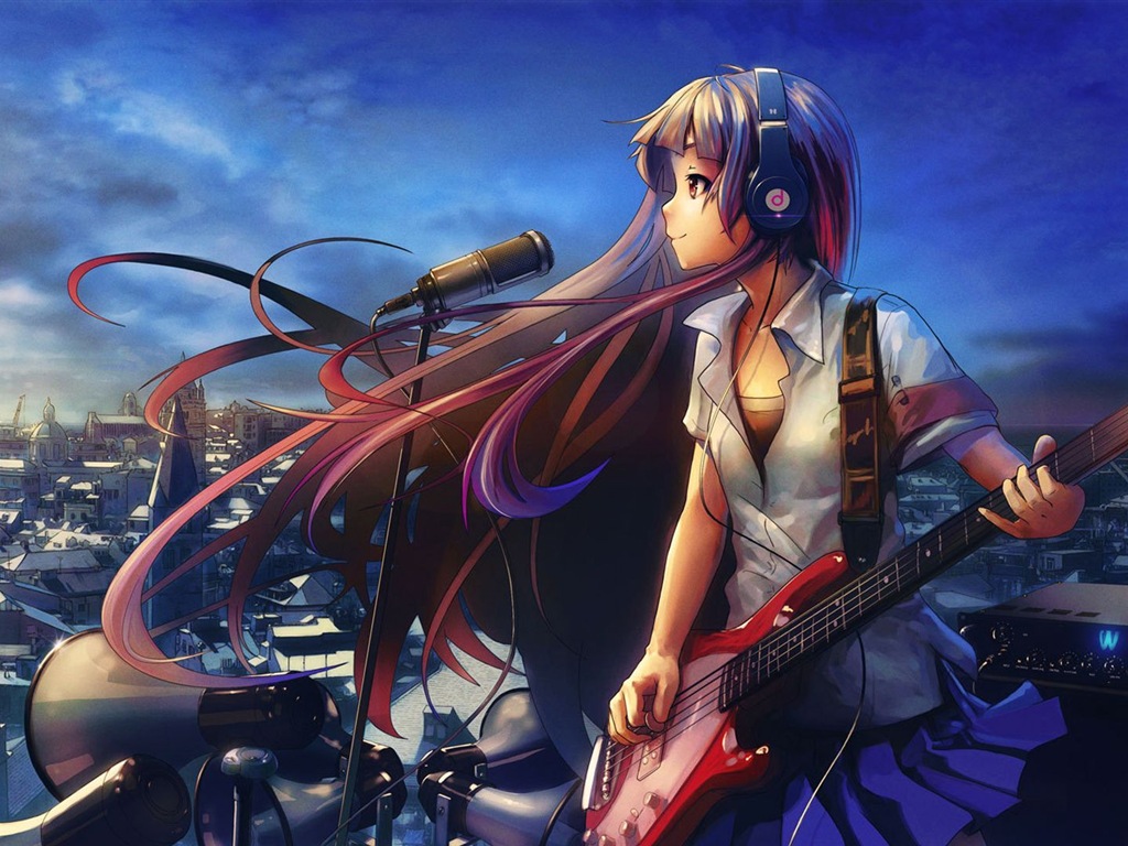 Hudební kytara Anime girl HD tapety na plochu #20 - 1024x768