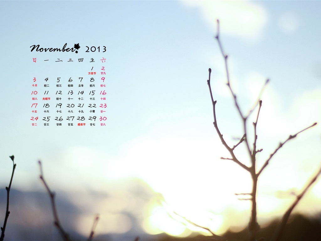 November 2013 Calendar wallpaper (1) #17 - 1024x768