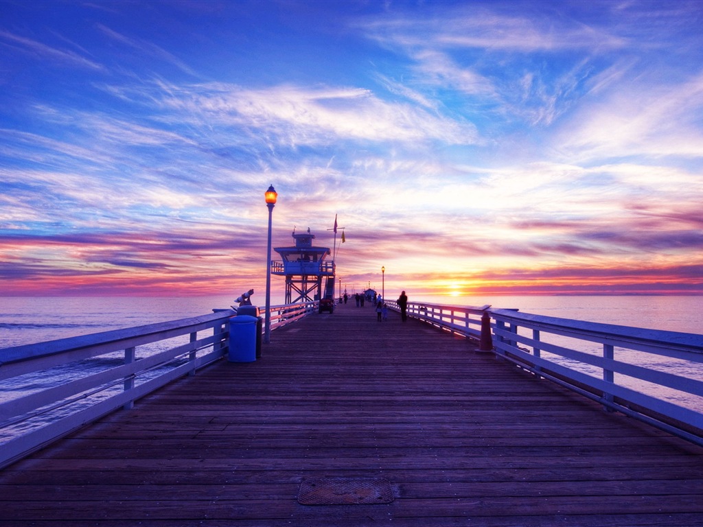 Costa del muelle al atardecer paisaje HD wallpaper #1 - 1024x768