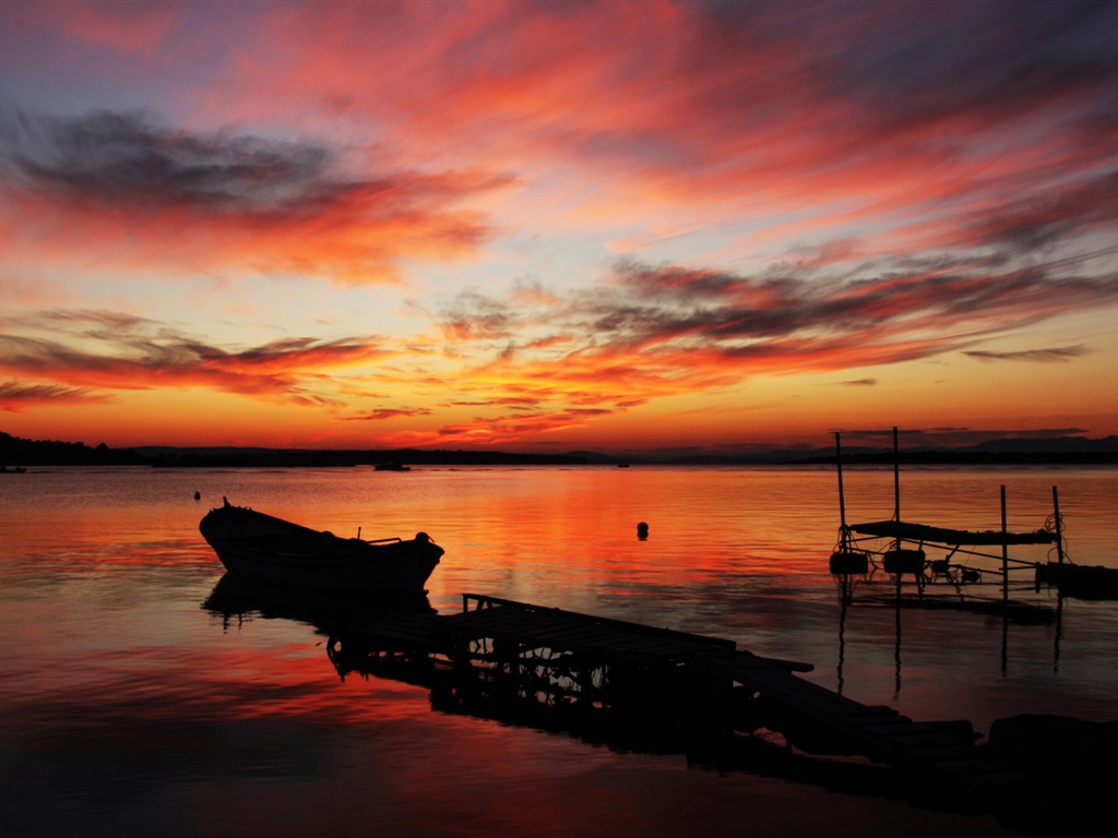 Costa del muelle al atardecer paisaje HD wallpaper #2 - 1024x768