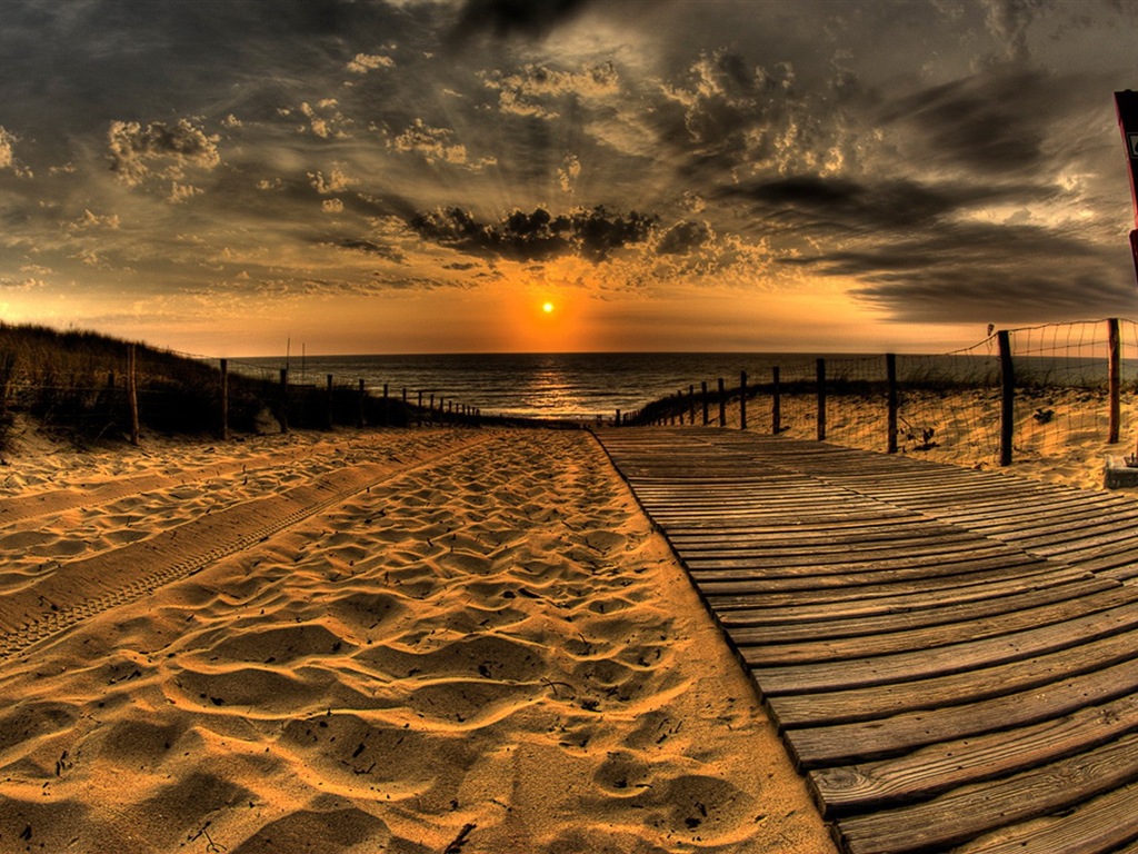 Costa del muelle al atardecer paisaje HD wallpaper #5 - 1024x768