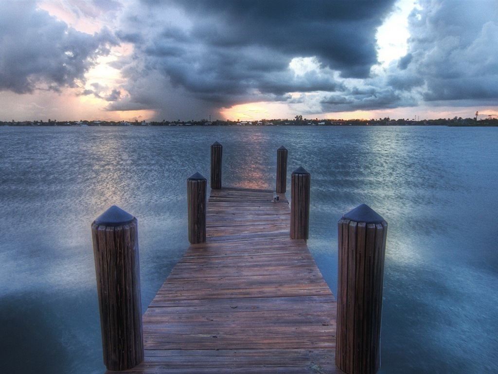 Costa del muelle al atardecer paisaje HD wallpaper #7 - 1024x768