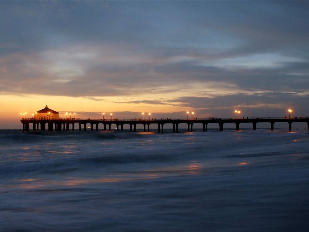 Costa del muelle al atardecer paisaje HD wallpaper #12 - 1024x768