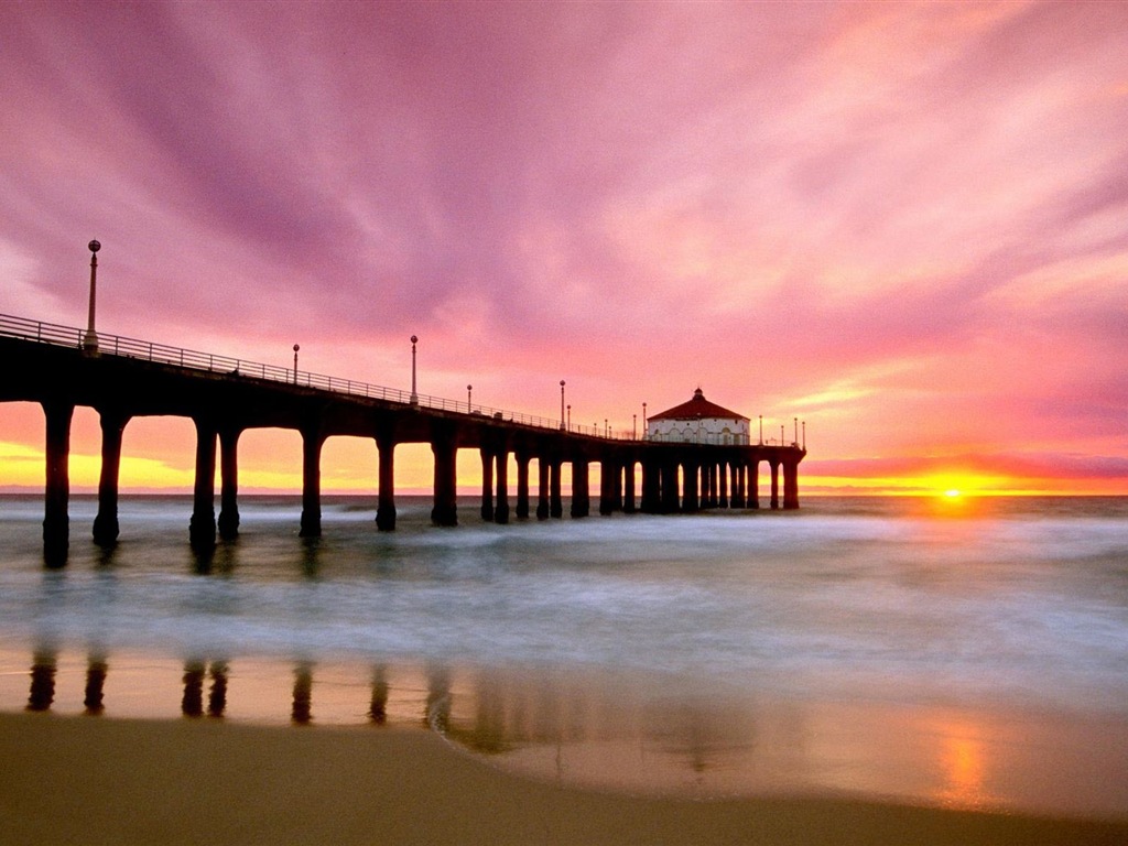 Costa del muelle al atardecer paisaje HD wallpaper #14 - 1024x768