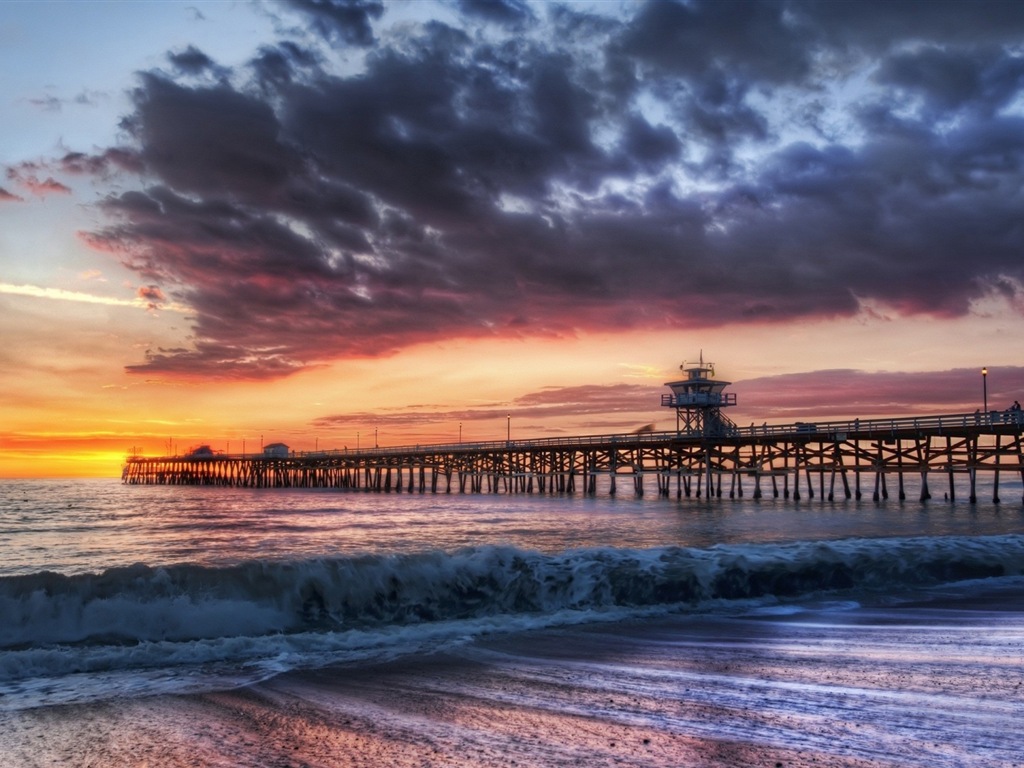 Coast Pier in der Dämmerung Landschaft HD Wallpaper #16 - 1024x768