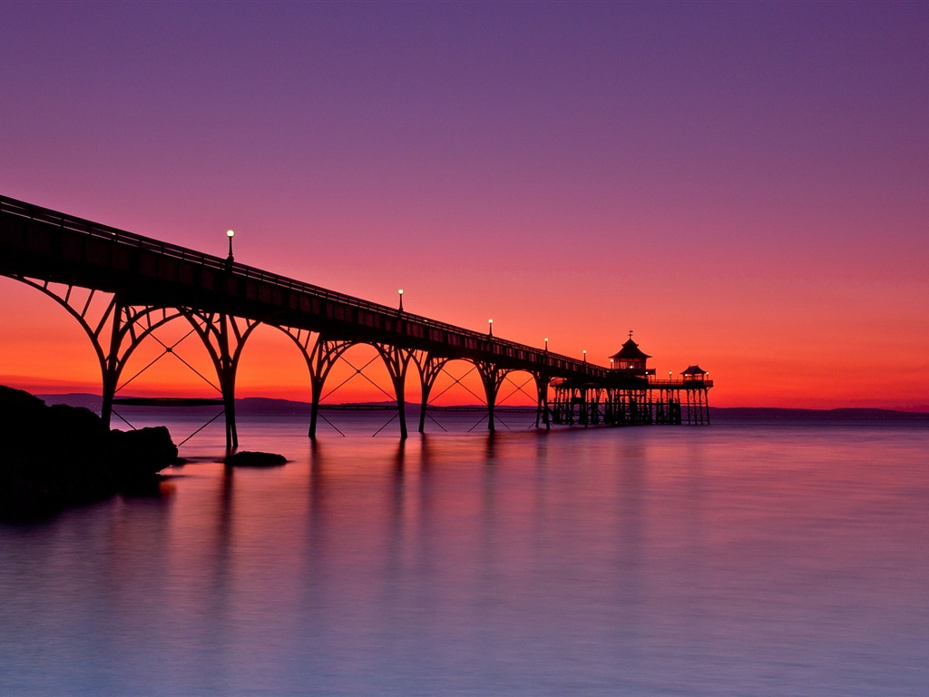 夕暮れ風景のHDの壁紙で海岸桟橋 #17 - 1024x768