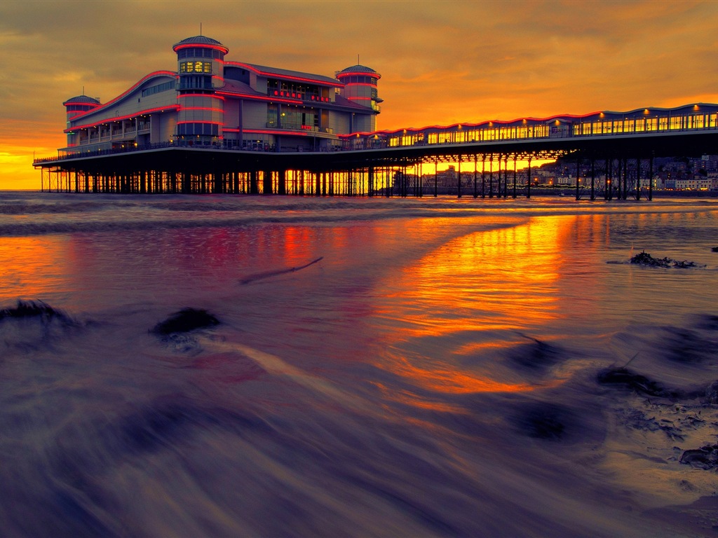 Costa del muelle al atardecer paisaje HD wallpaper #18 - 1024x768