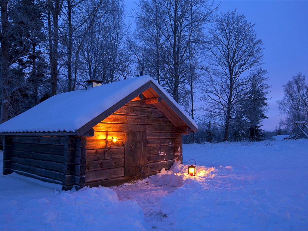 Windows 8 主题高清壁纸：冬季雪的夜景5 - 1024x768