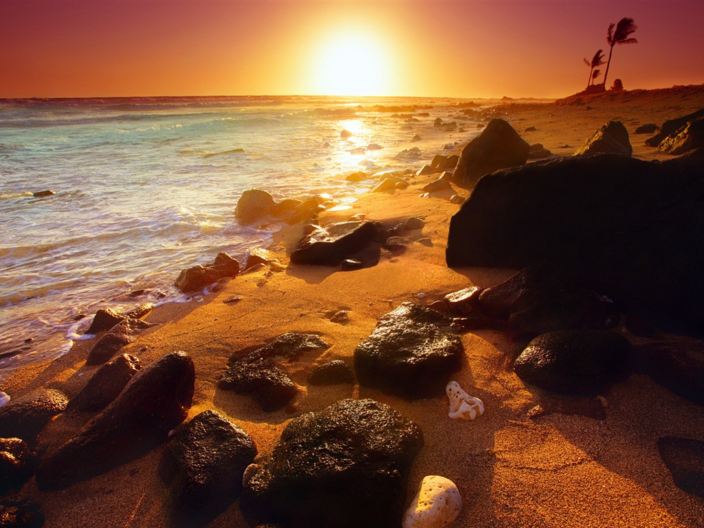 Windows 8 主題壁紙：海灘的日出日落美景 #1 - 1024x768