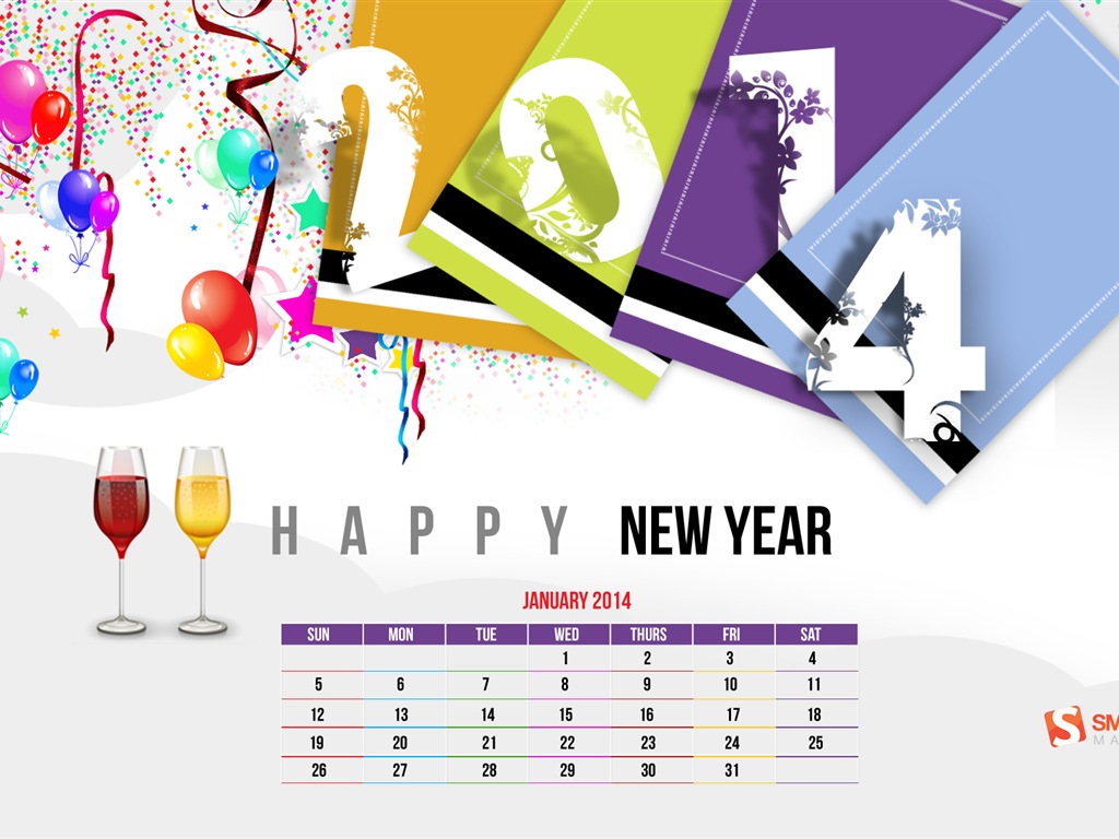 Januar 2014 Kalender Wallpaper (2) #5 - 1024x768